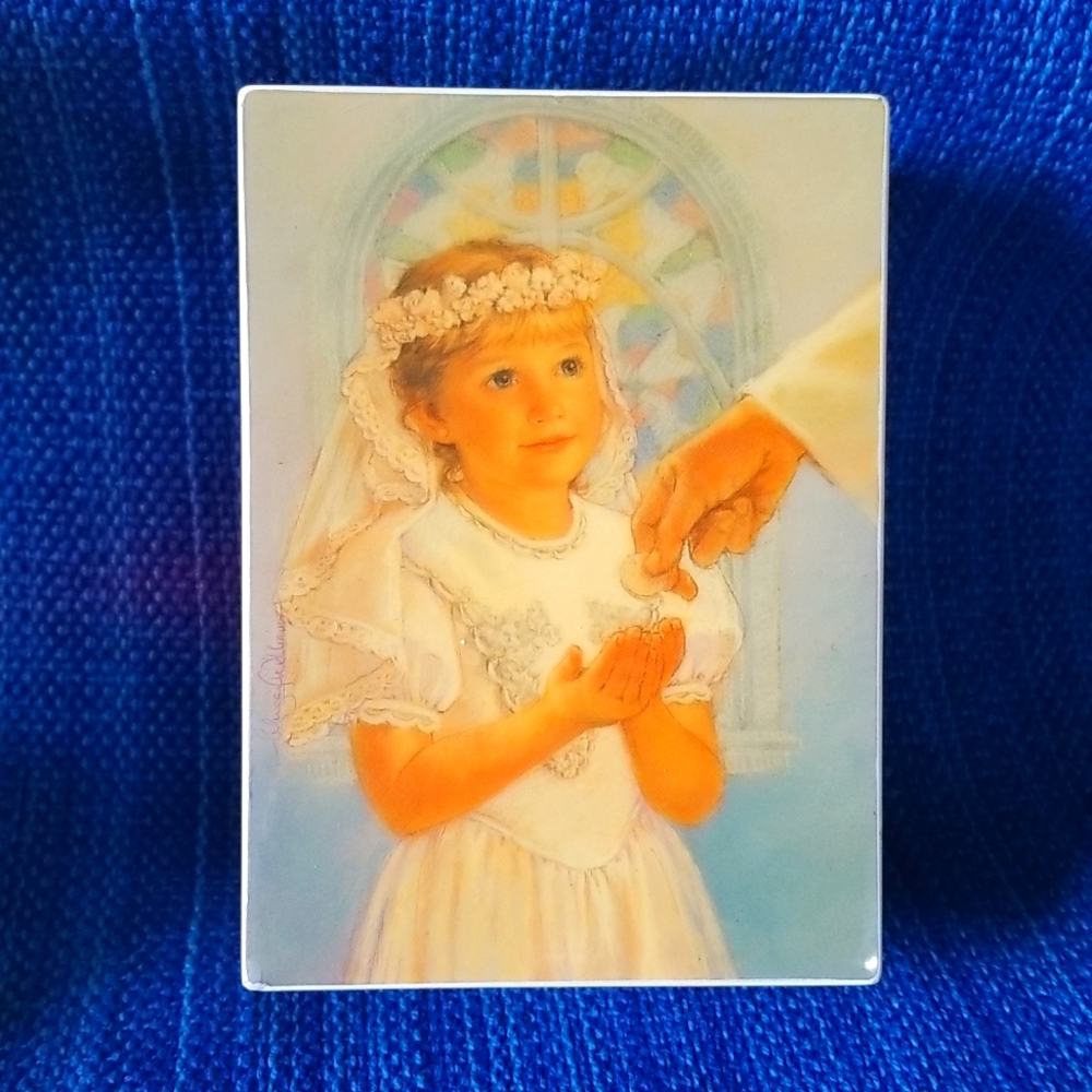 Roman Wooden Musical Jewelry Box  Girls First Communion Lords Prayer
